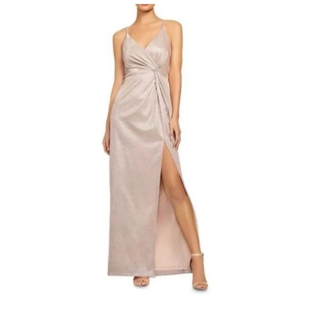 Aiden Maddox V Neck Lured Knit Gown Sparkle‎ Metallic Size 0 Adrianna Papell